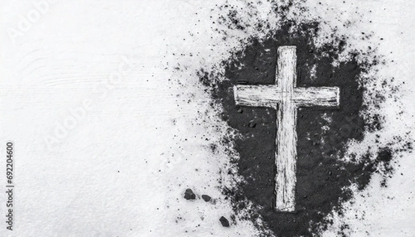 Fototapeta Christian Cross Rysowanie w popioła jako symbol religii. Ofiara, Jezus Chrystus, popielniczka środowa koncepcja
