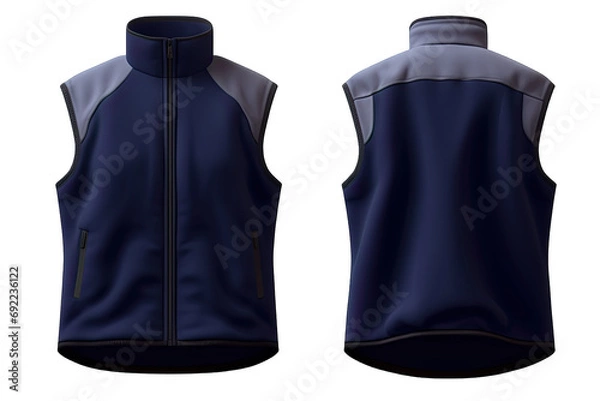 Fototapeta Front And Back Views Luxury And windproof Navy Blue Vest With Fleece On Transparent Background