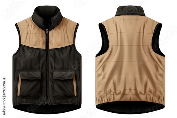 Fototapeta Front And Back Views Luxury And windproof Beige And Ebony Vest With Fleece On Transparent Background