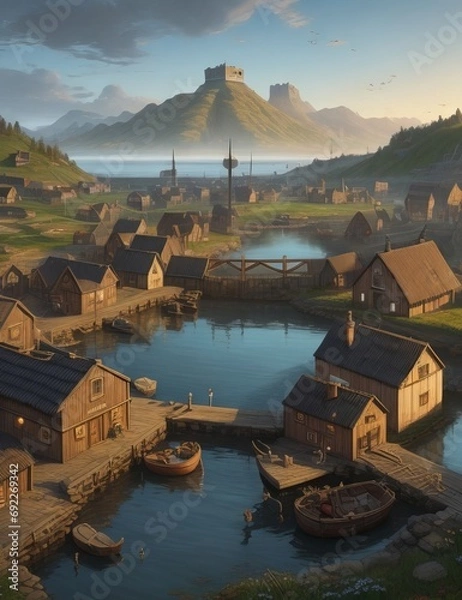 Obraz Village with a harbour