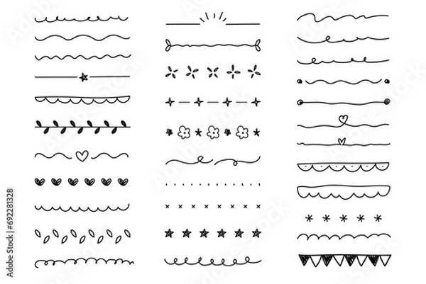 Obraz A set of hand drawn doodle divider lines 