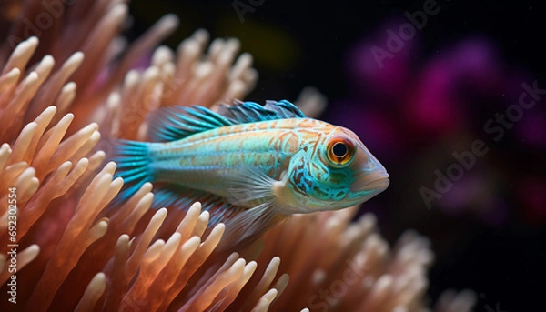 Fototapeta Colorful clown fish swimming in a tropical reef generated by AI