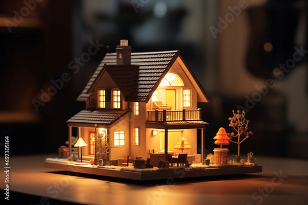 Fototapeta 3D Tilt-Shift Blurred Background Realistic Home Interior. Generative AI