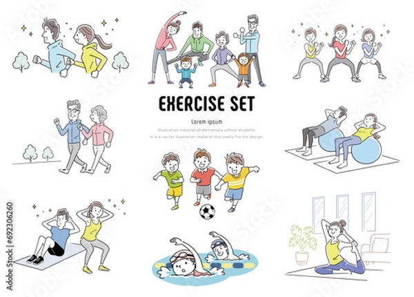 Fototapeta ベクターイラスト素材：運動や体を動かす人物セット
