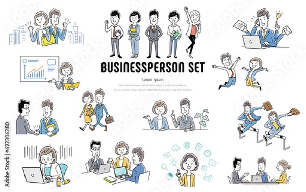 Obraz ベクターイラスト素材：楽しく働くビジネス人物セット
