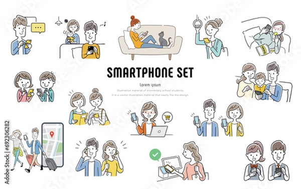 Fototapeta ベクターイラスト素材：スマートフォンを使う人物セット
