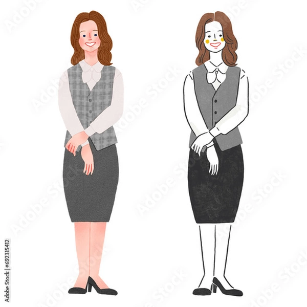 Obraz 制服を着た会社員の女性全身手描きイラスト
