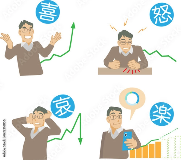 Obraz 資産運用で喜怒哀楽するミドル男性の素材
