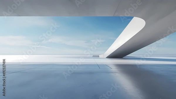 Fototapeta 3d render of abstract futuristic architecture with empty concrete floor