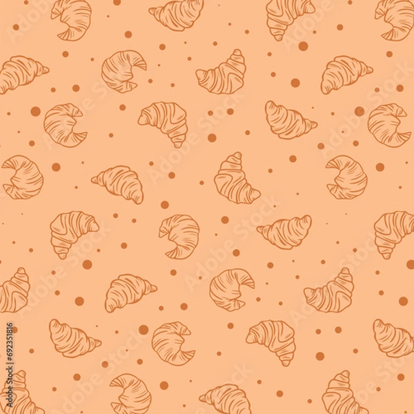 Obraz Hand drawn sketch croissant illustration seamless pattern in doodle style