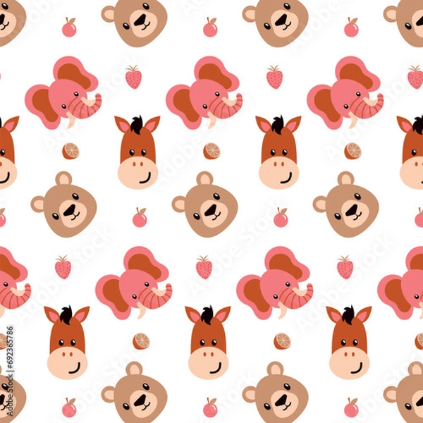 Obraz Seamless pattern with cute wild animal vector illustration