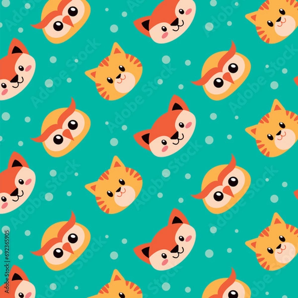 Obraz Cute animal cartoon vector illustration Seamless pattern