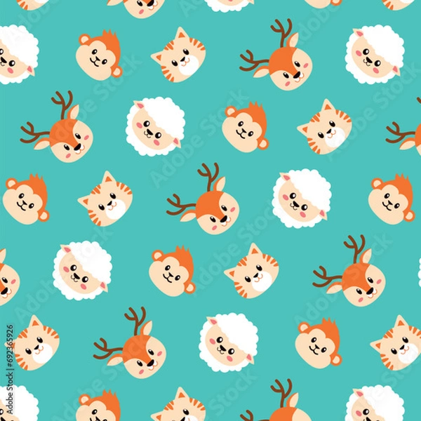 Obraz Cute animal cartoon vector illustration Seamless pattern