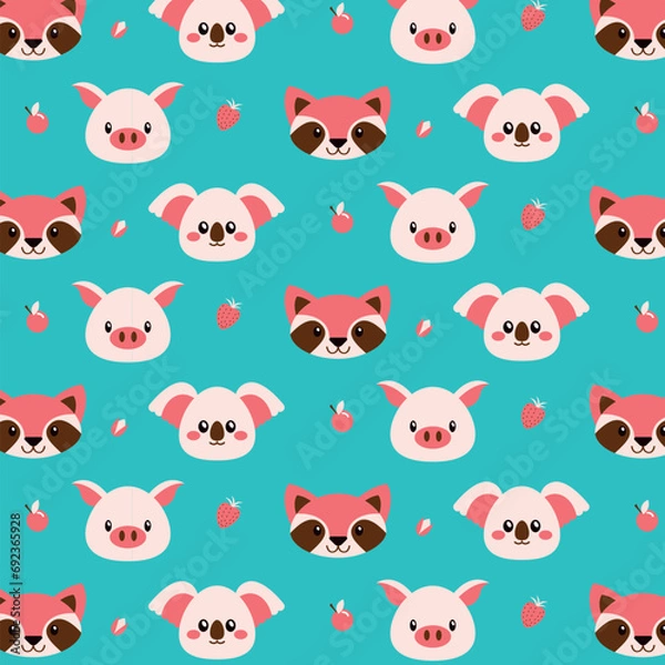 Fototapeta Flat hand drawn cute pet cartoon seamless pattern