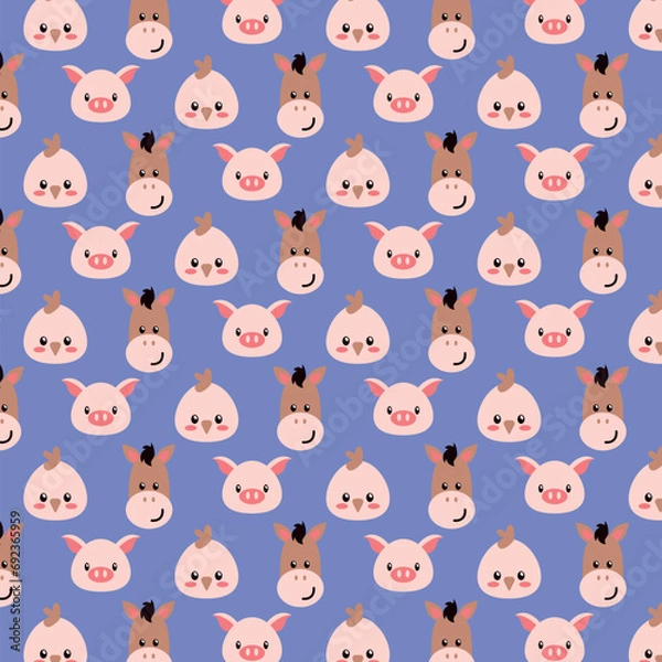 Obraz Seamless pattern cute animals cartoon style hand drawn vector illustration