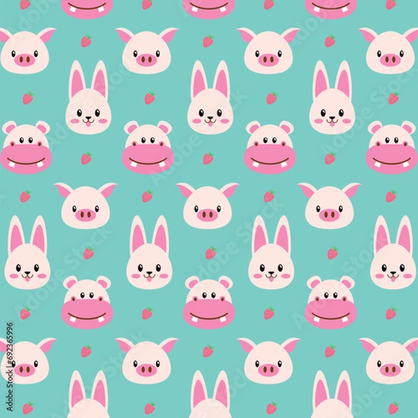 Obraz Seamless pattern cute animals cartoon style hand drawn vector illustration