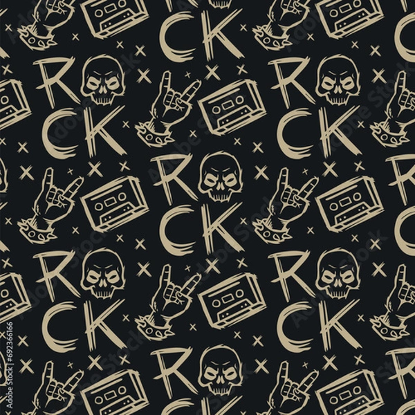 Obraz Rock n roll punk music doodle seamless pattern illustration