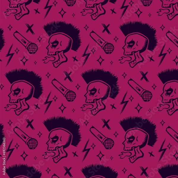 Obraz Hand drawn punk rock illustration seamless pattern