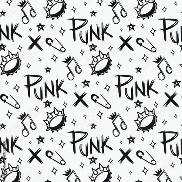 Obraz Hand drawn punk rock illustration seamless pattern