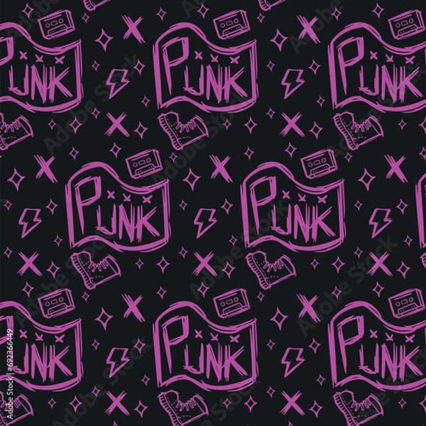 Obraz Music hand drawn punk rock seamless pattern illustration