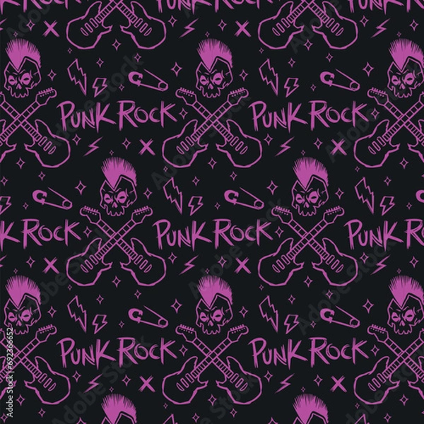 Obraz Music hand drawn punk rock seamless pattern illustration