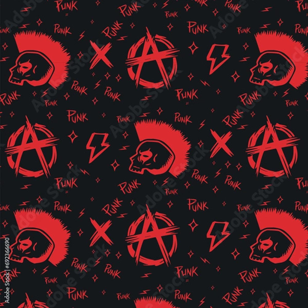 Obraz Hand drawn scream punk rock skull head seamless pattern illustration