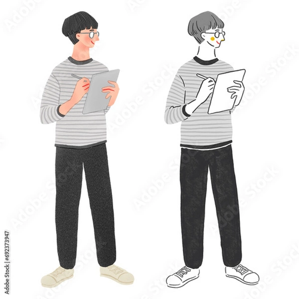 Obraz オフィスカジュアルな会社員の男性全身手描きイラスト