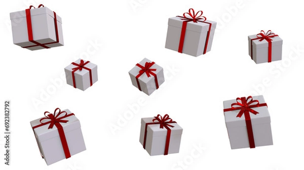 Fototapeta Gift boxes with red ribbon floating on transparency background