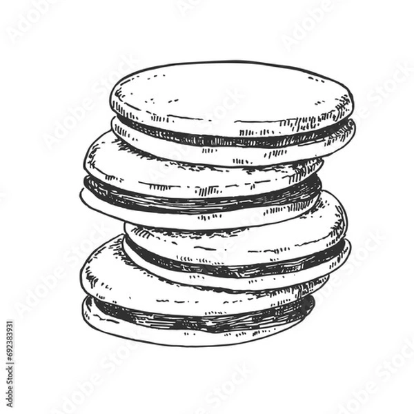 Obraz Hand drawn vector glazed with chocolate cookies illustration. Topping biscuits filled with cream, crema. Pastry design template for menu, ad, label