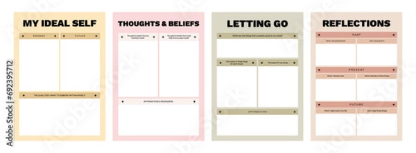 Fototapeta Set of printable vector manifestation and gratitude planner template for journaling