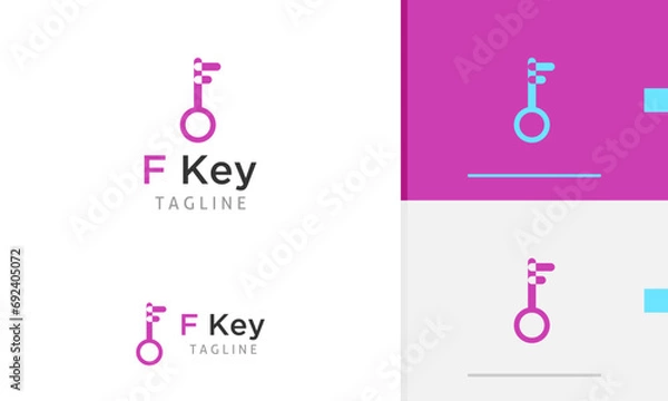Fototapeta Logo design icon of geometric secure locked door key with letter f alphabet initial security protect