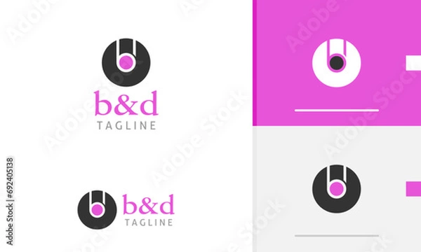 Fototapeta Logo design icon of circle cd disk vinyl with combination letter b d initial music record studio