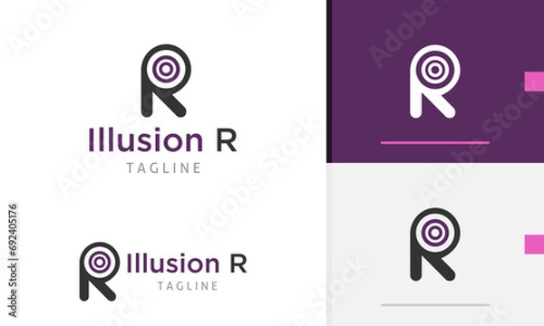 Fototapeta Logo design icon of geometric ball silhouette letter R alphabet initial for company brand identity
