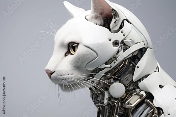 Fototapeta Artificial intelligence robot cat. Futuristic concept