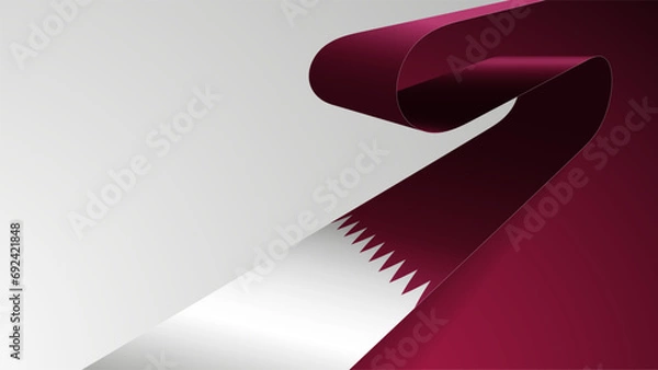 Fototapeta Realistic ribbon background with flag of Qatar.