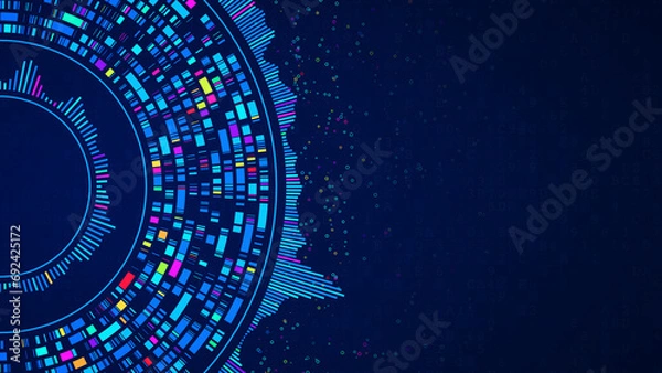 Fototapeta Big data and AI automation technology for business analytics. Data mining, filtering, sorting, clustering. Data science, Artificial Intelligence and visualization, innovation. Illustration