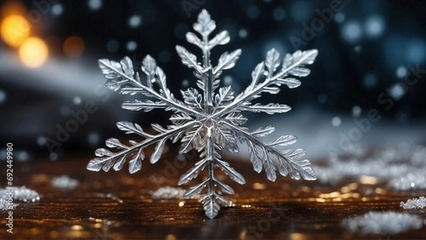 Fototapeta A snowflake ice crystal winter snowy precipitation hexagonal formation frost