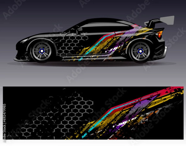 Fototapeta Car wrap design vector.Graphic abstract stripe racing background designs for vehicle, rally, race, adventure and car racing livery