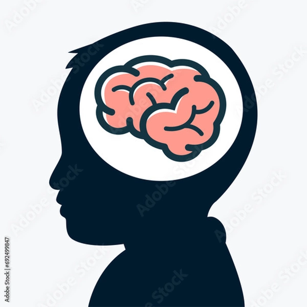 Fototapeta A silhouette of a brain of a baby. Vector Illustration.