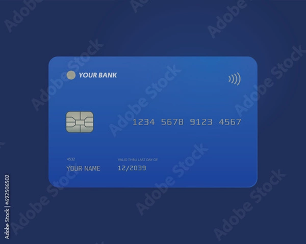 Obraz Template of blue vector credit card isolated on transparent background.