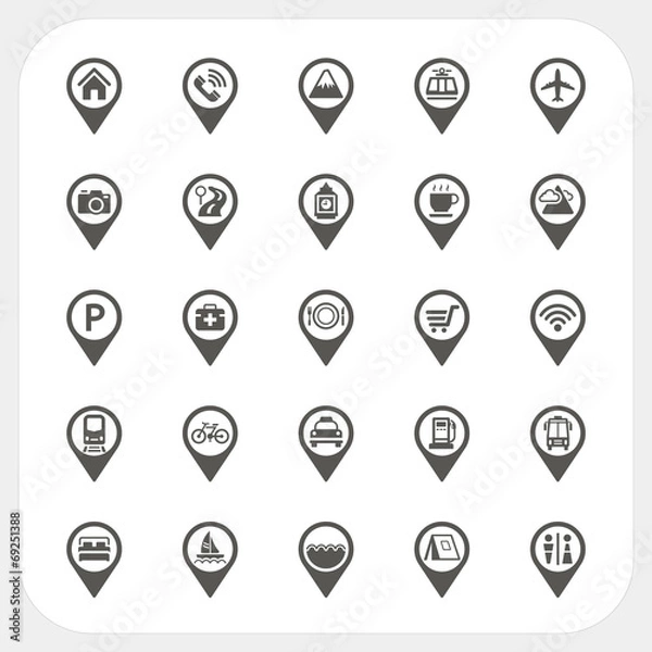 Obraz Map pointer and Location icons set