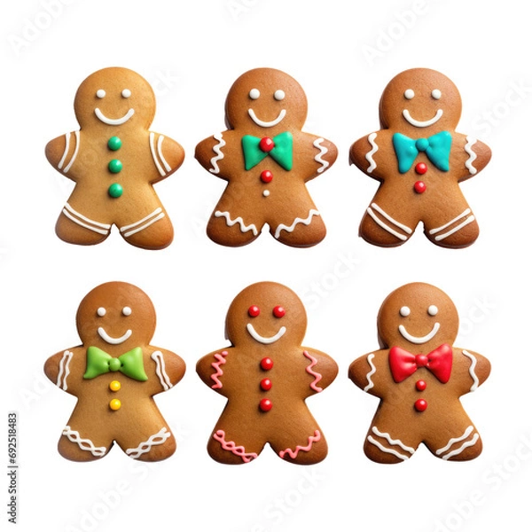 Fototapeta Set of christmas gingerbread man cookies isolated on transparent background, generative AI