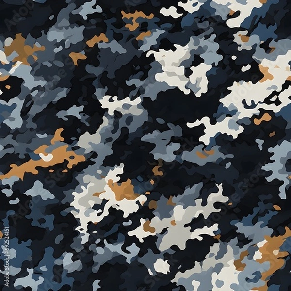 Fototapeta Seamless rough textured military, hunting or paintball camouflage pattern in a dark black and grey night palette