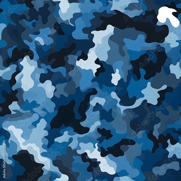 Fototapeta Seamless pattern of texture military blue camouflage army. Generative AI