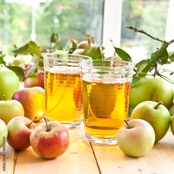 Obraz Apfelsaft mit frischen Aepfeln