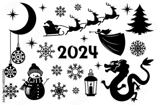 Obraz New Year's stencil, collection, vector