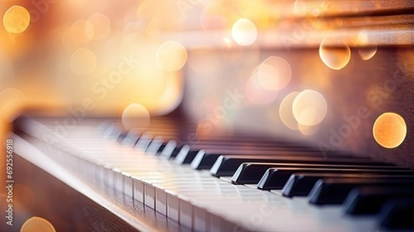 Fototapeta Piano keys close-up. Generative AI