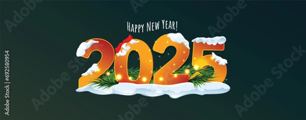 Fototapeta Happy new year 2025 with Christmas unique number logo concept. 2025 new year celebration banner template for social media post, calendar and cover banner with snow. Golden Gradient Numbers.