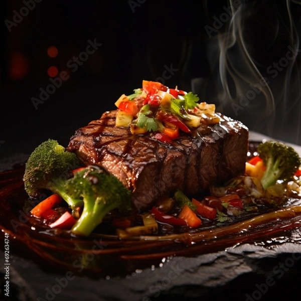 Fototapeta beef steak with vegetables, Generative AI	