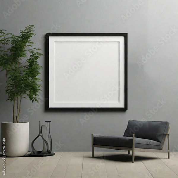 Fototapeta Beige velvet sofa with terra cotta cushions between houseplants. frame mockup in simple modern dark interior background 3d render
